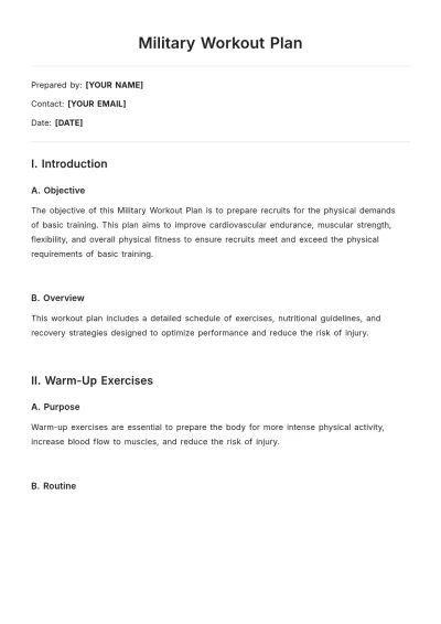 Free Military Workout Plan Template to Edit Online