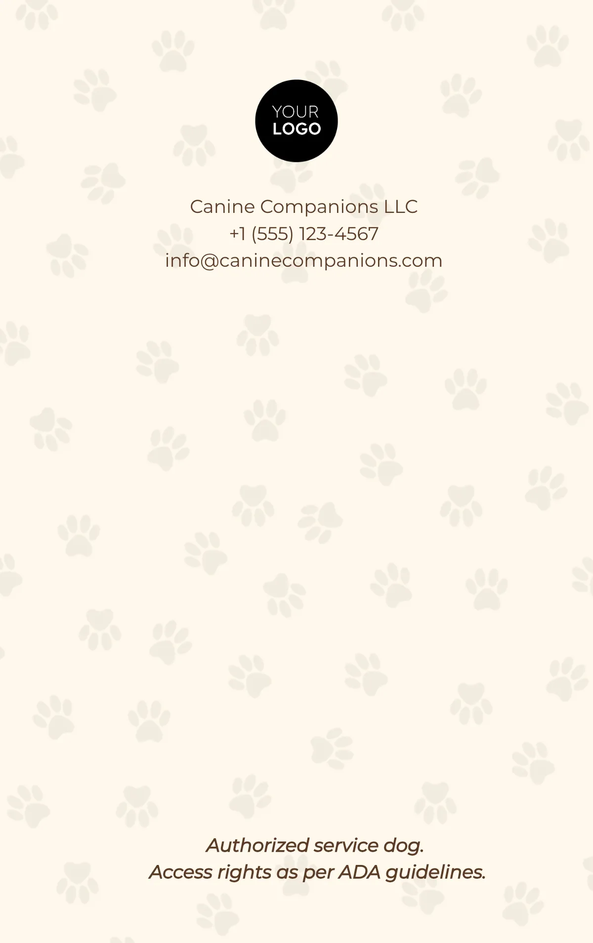 Free Service Dog ID Card Template to Edit Online