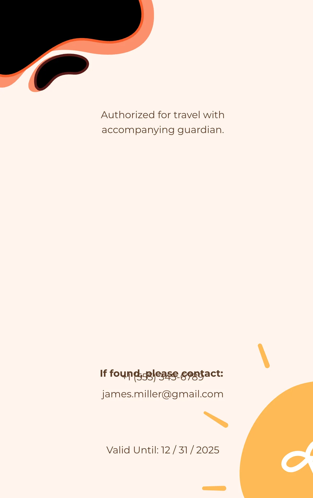 Free Child Travel ID Card Template to Edit Online