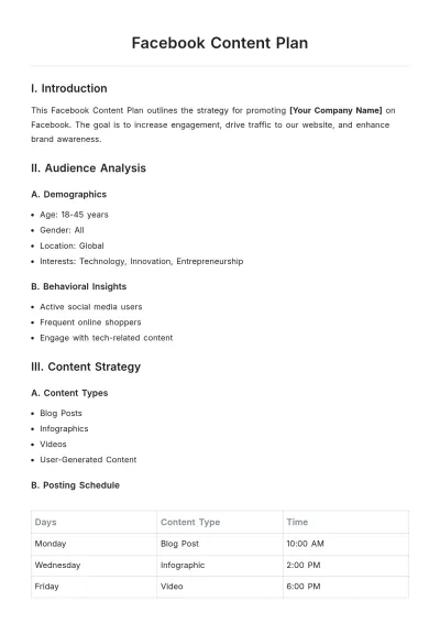 Free Facebook Content Plan Template to Edit Online