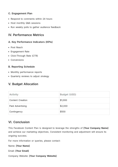 Free Facebook Content Plan Template to Edit Online