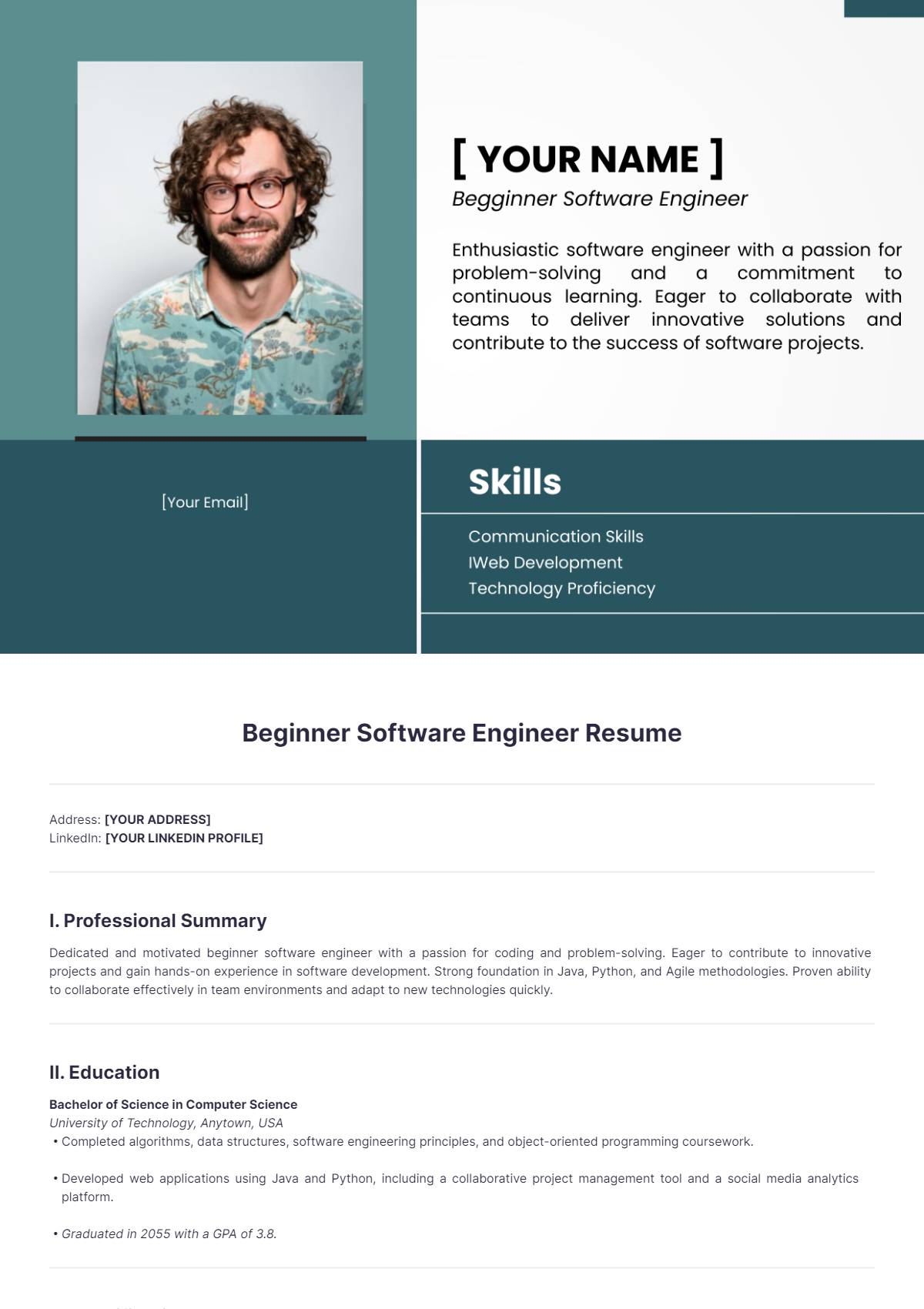 Beginner Software Engineer Resume - Edit Online & Download