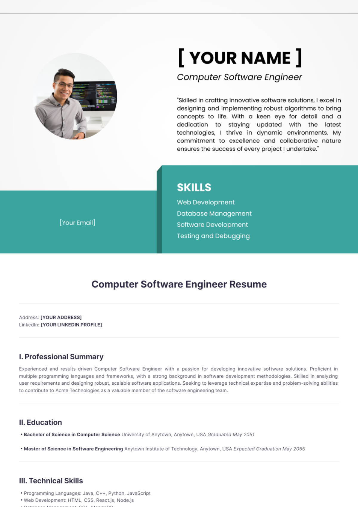 Computer Software Engineer Resume - Edit Online & Download