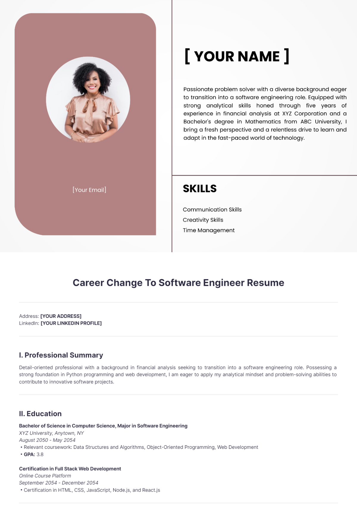 Career Change To Software Engineer Resume - Edit Online & Download