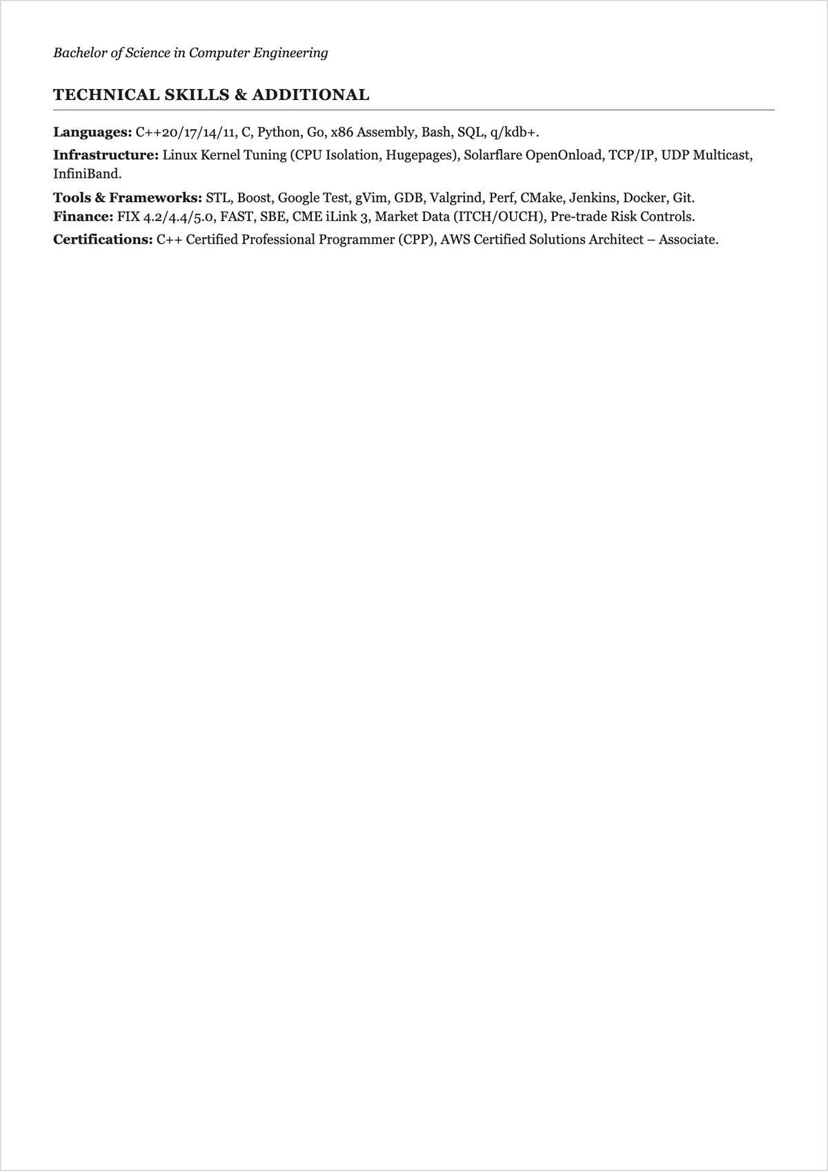 Free C++ Software Engineer ATS Resume Template, AI Resume Builder