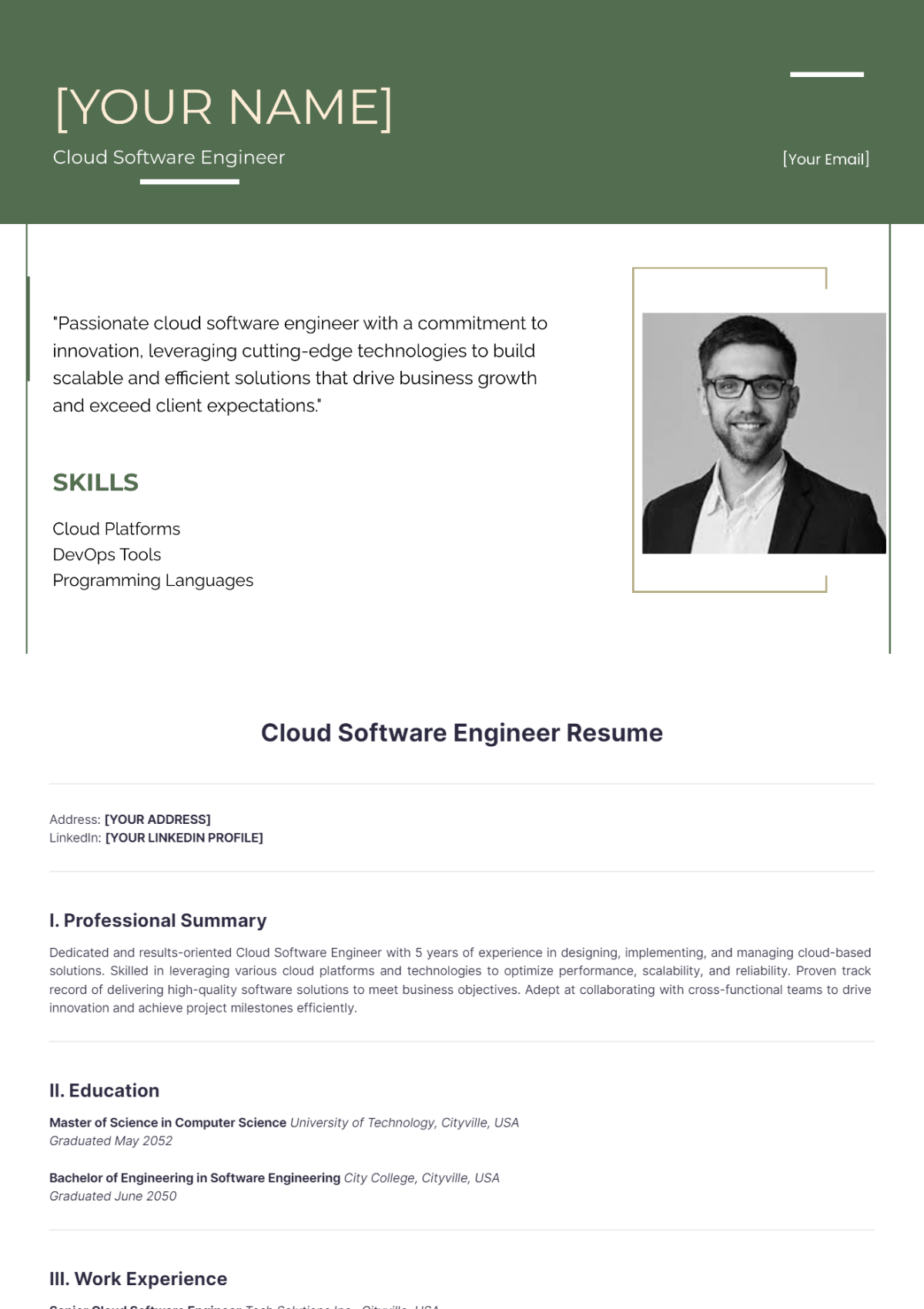 Cloud Software Engineer Resume - Edit Online & Download