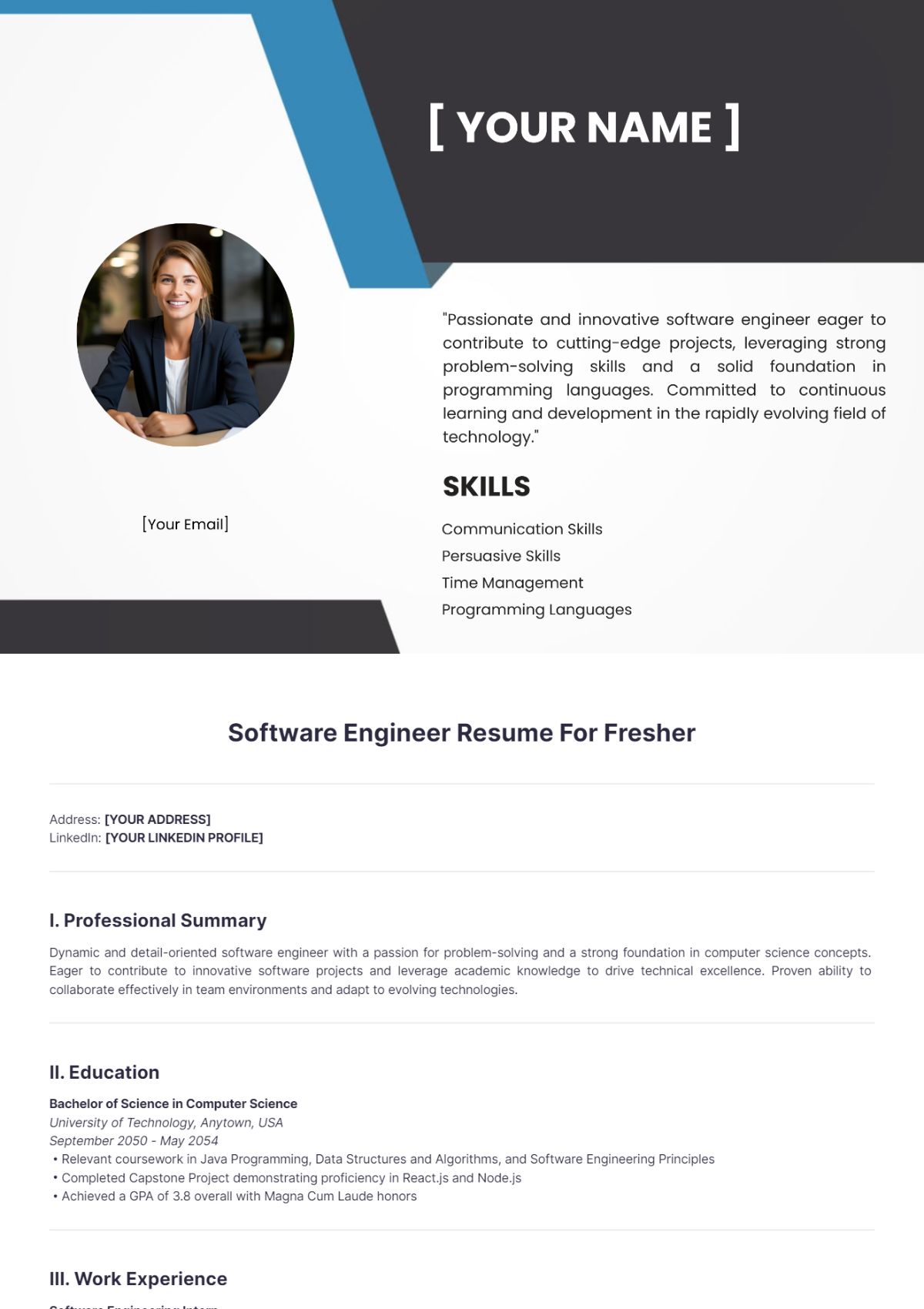 Software Engineer Resume For Fresher - Edit Online & Download