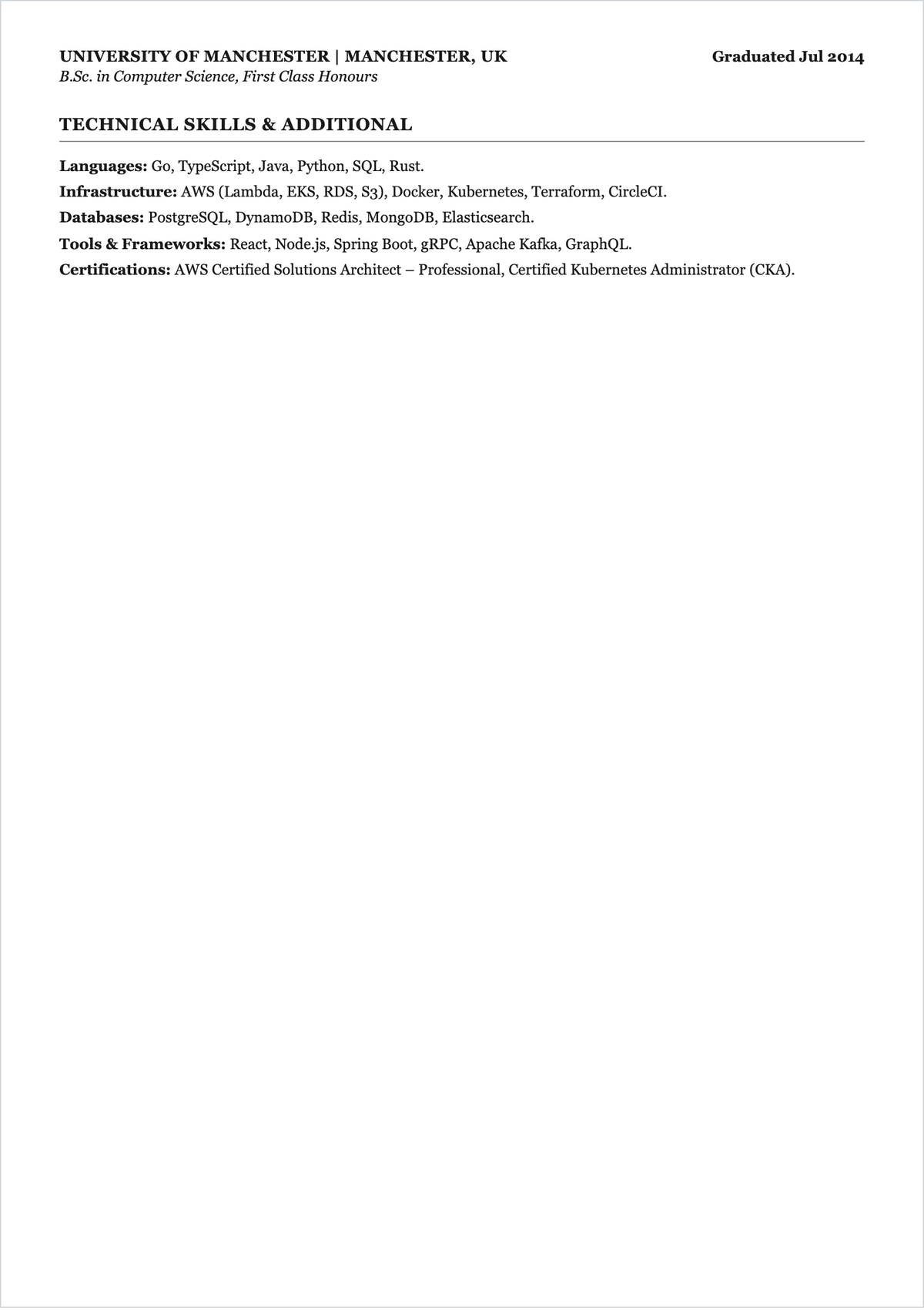 Free Freelance Software Engineer ATS Resume Template