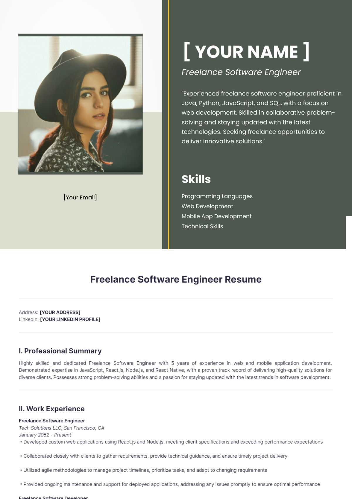 Freelance Software Engineer Resume - Edit Online & Download