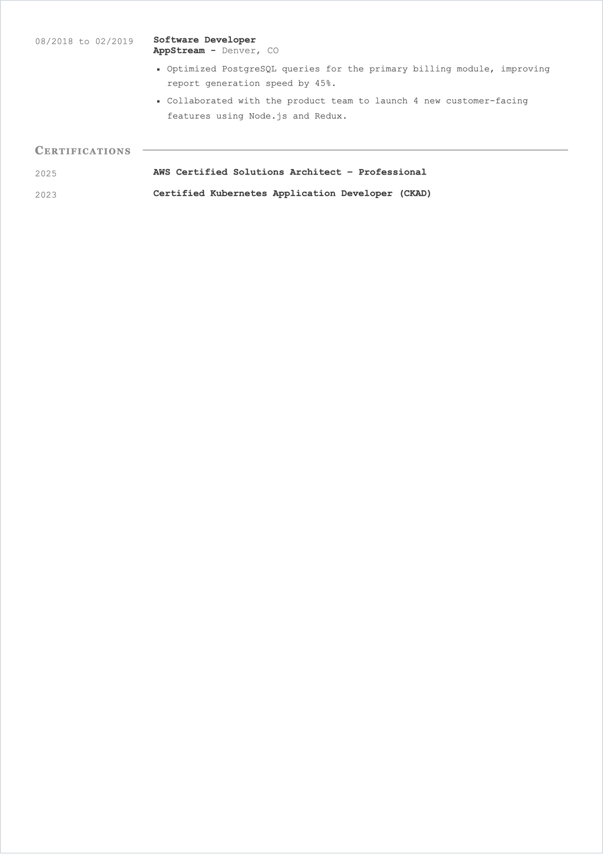 Free Full Stack Software Engineer ATS Resume Template