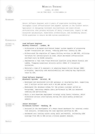 Free IT Software Engineer ATS Resume Template, AI Resume Builder
