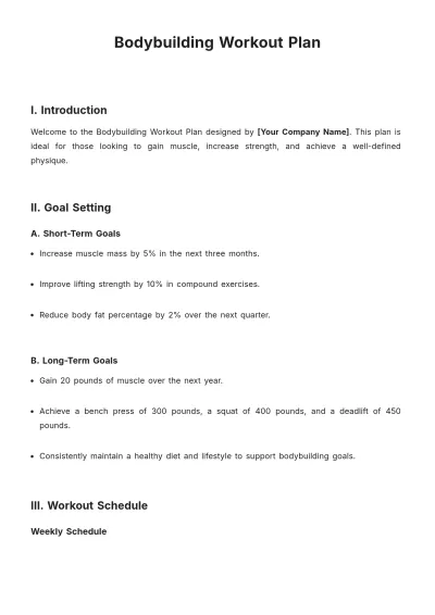Free Bodybuilding Workout Plan Template to Edit Online