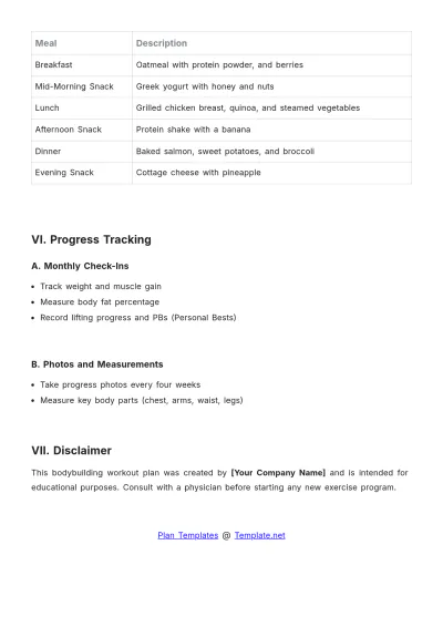 Free Bodybuilding Workout Plan Template to Edit Online