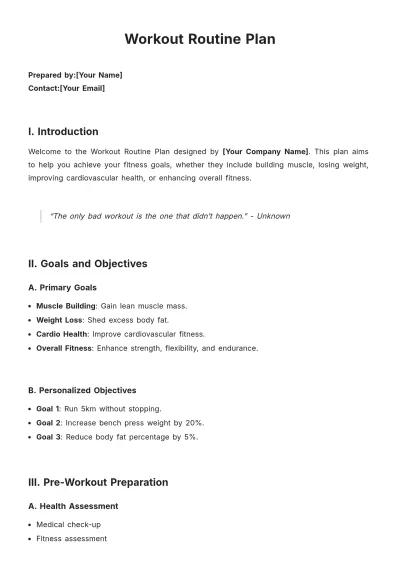 Free Workout Routine Plan Template to Edit Online