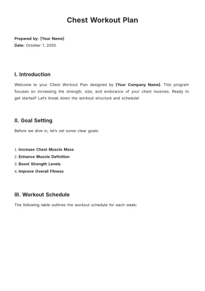 Free Chest Workout Plan Template to Edit Online
