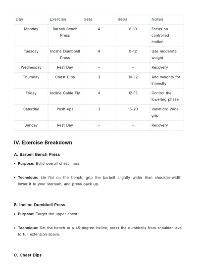 Free Chest Workout Plan Template to Edit Online