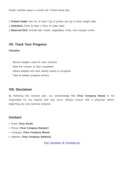 Free Chest Workout Plan Template to Edit Online