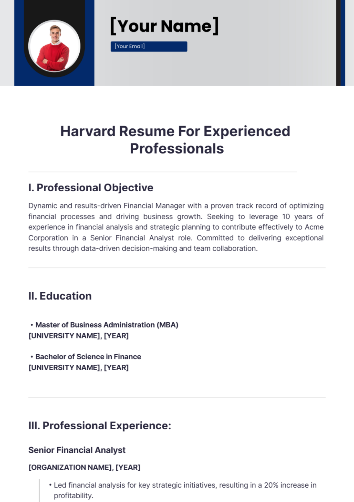 Harvard Resume For Experienced Professionals - Edit Online & Download