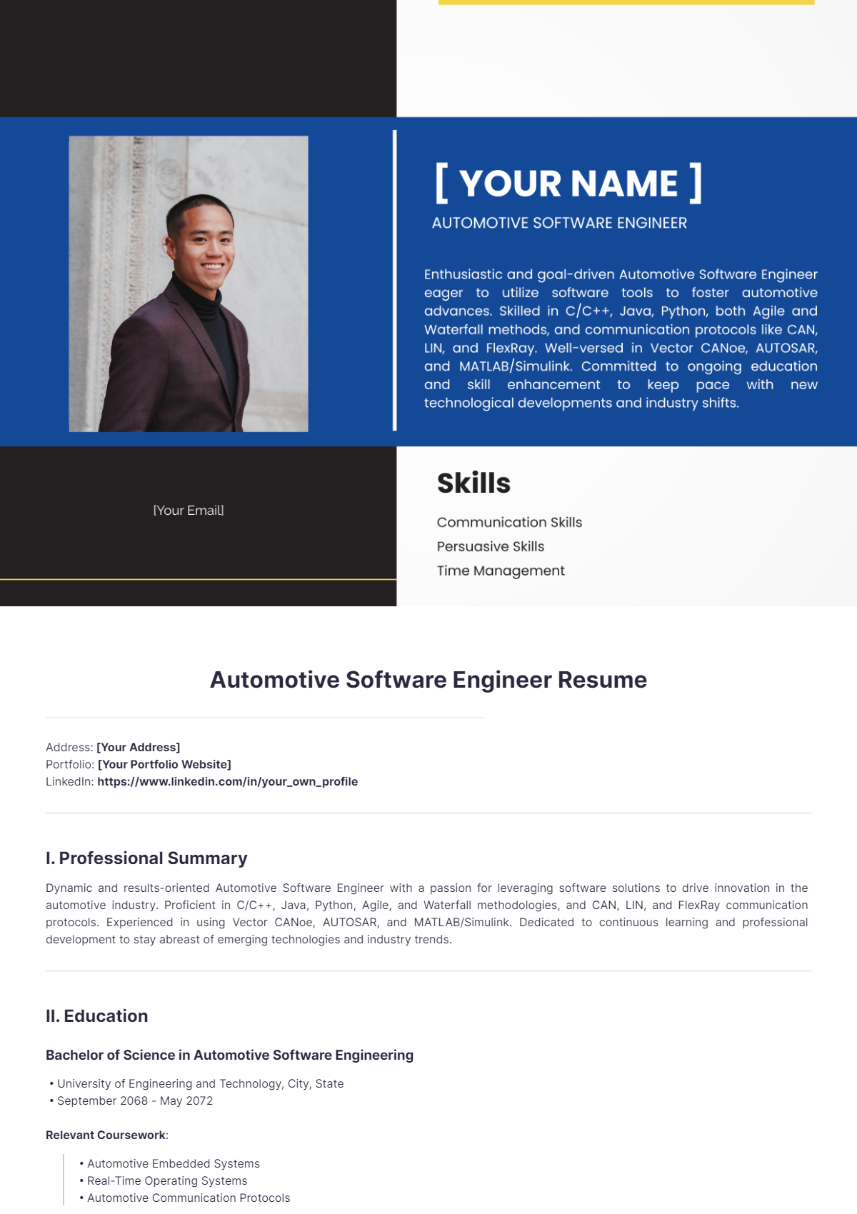 Automotive Software Engineer Resume - Edit Online & Download