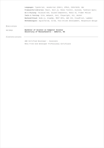 Free Frontend Software Engineer ATS Resume Template, AI Resume Builder