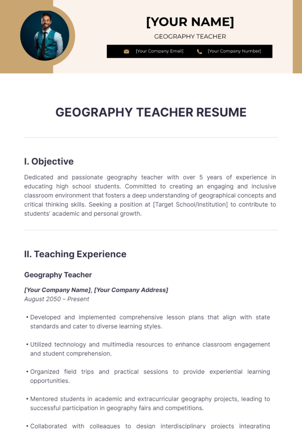 Geography Teacher Resume Edit Online & Download Example