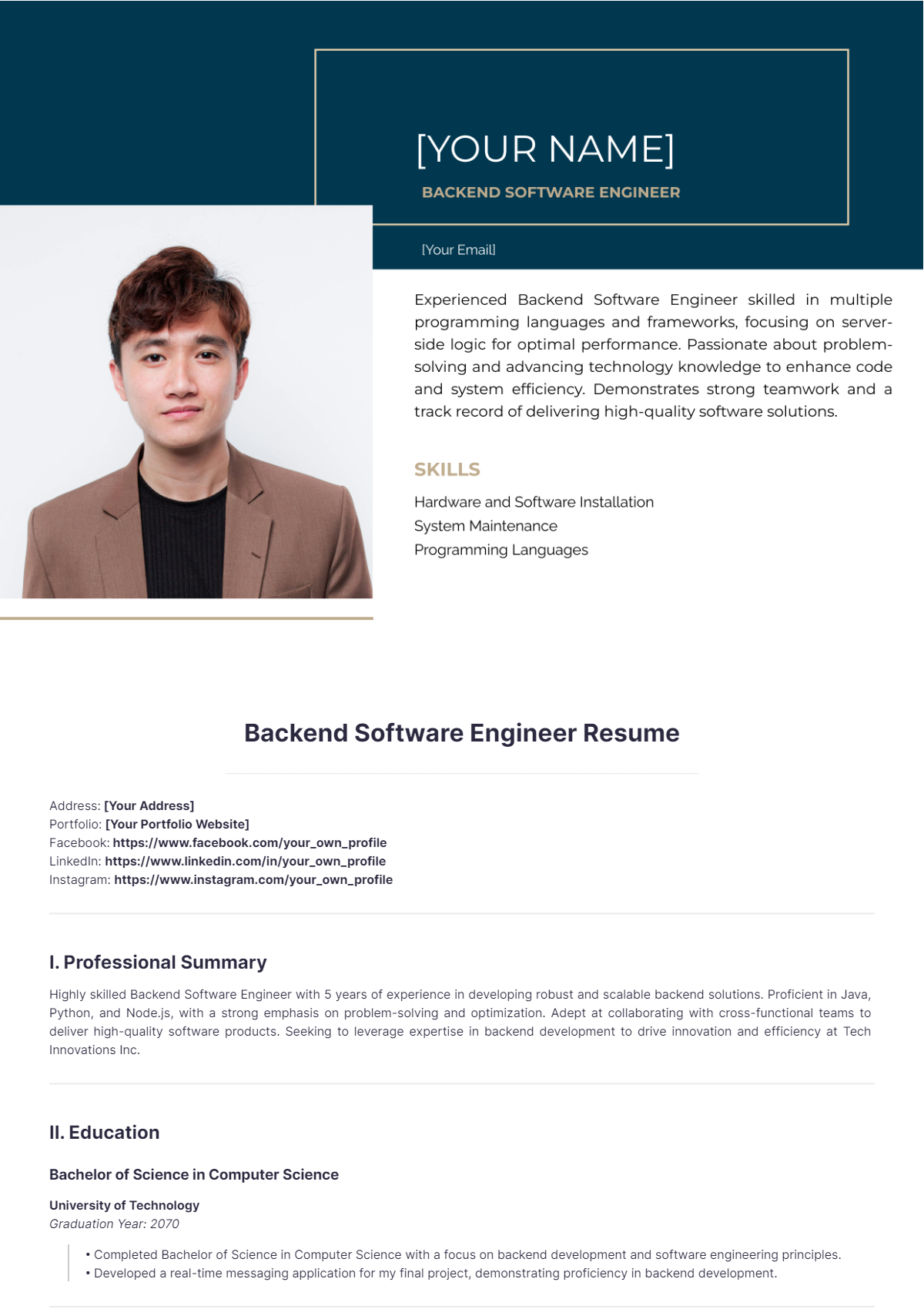 Backend Software Engineer Resume - Edit Online & Download