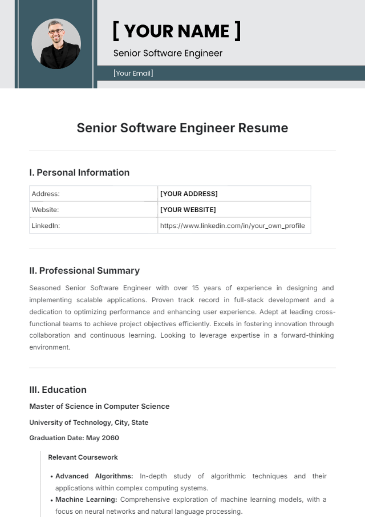 Senior Software Engineer Resume Template - Edit Online & Download