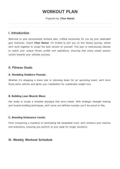 Free Workout Plan Template to Edit Online