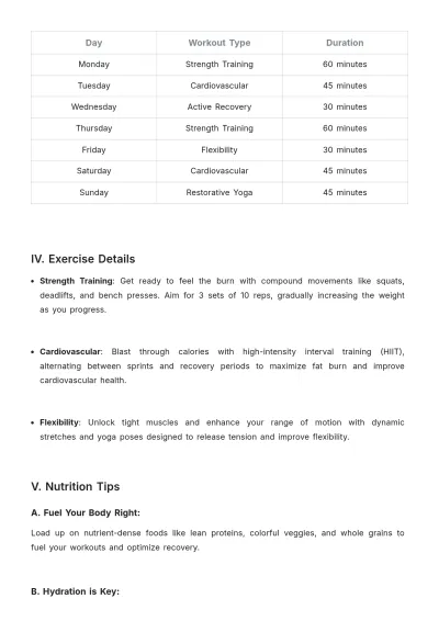 Free Workout Plan Template to Edit Online