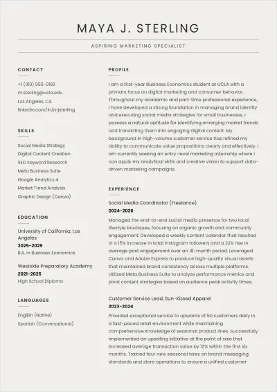 Free First Year Student ATS Resume Template, AI Resume Builder