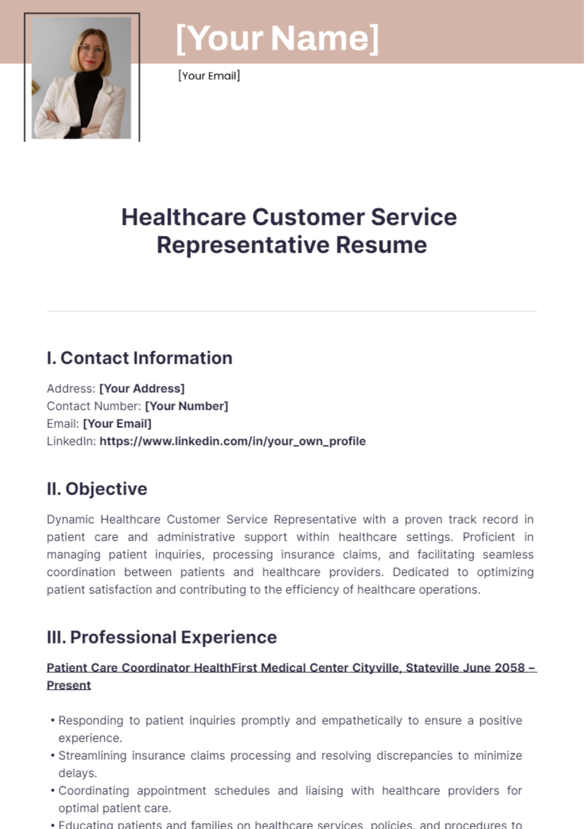 Healthcare Customer Service Representative Resume - Edit Online & Download