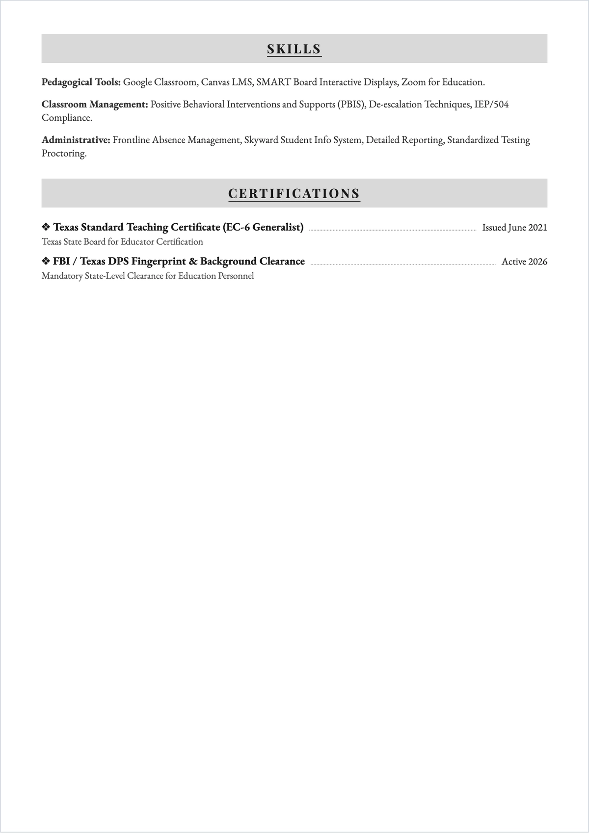 Free Substitute Teacher ATS Resume Template, AI Resume Builder