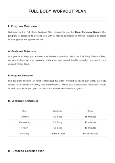 Free Full Body Workout Plan Template to Edit Online