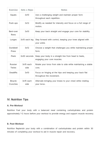 Free Full Body Workout Plan Template to Edit Online
