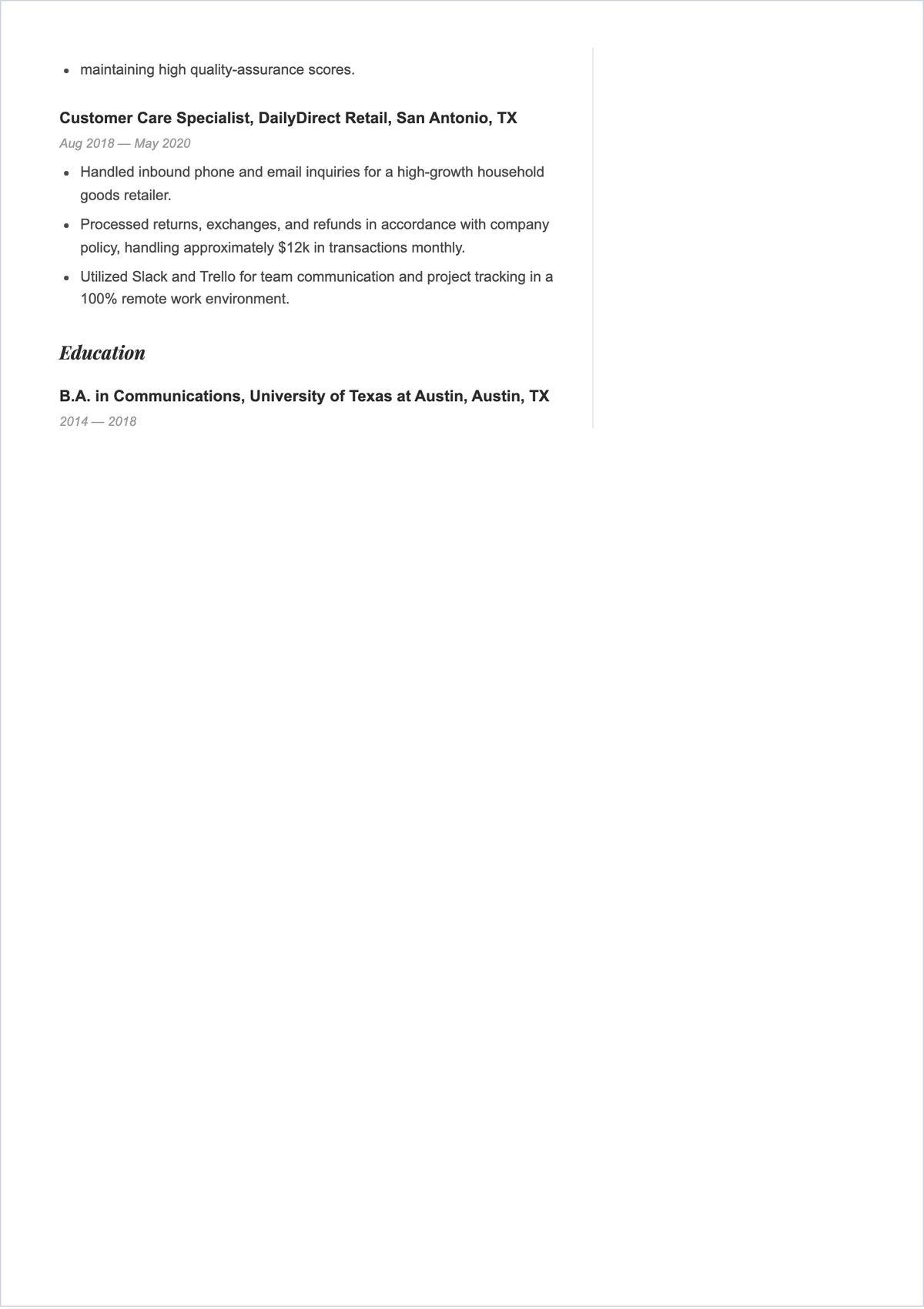 Free Work From Home Agent Customer Service ATS Resume Template