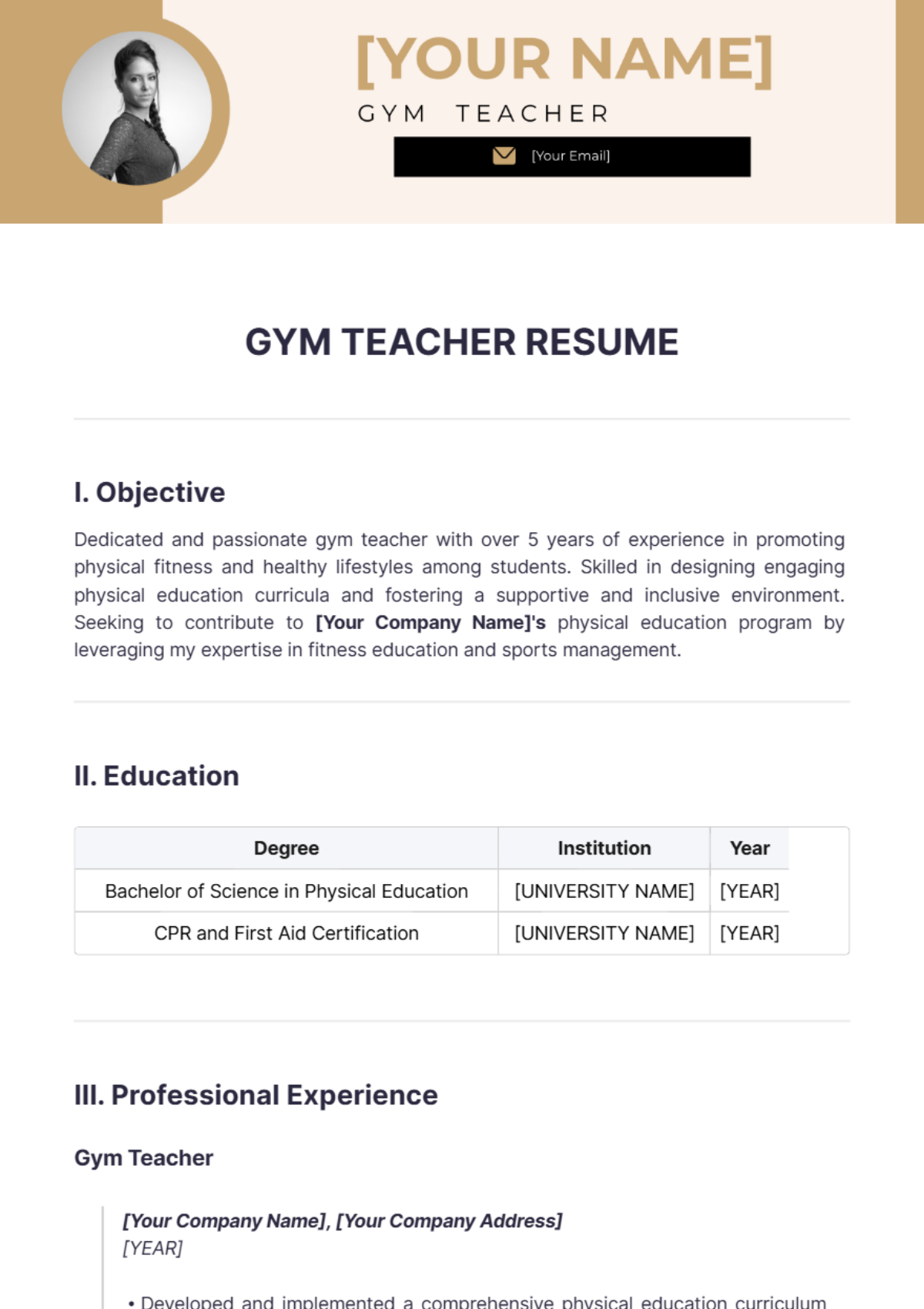 Gym Teacher Resume - Edit Online & Download Example | Template.net