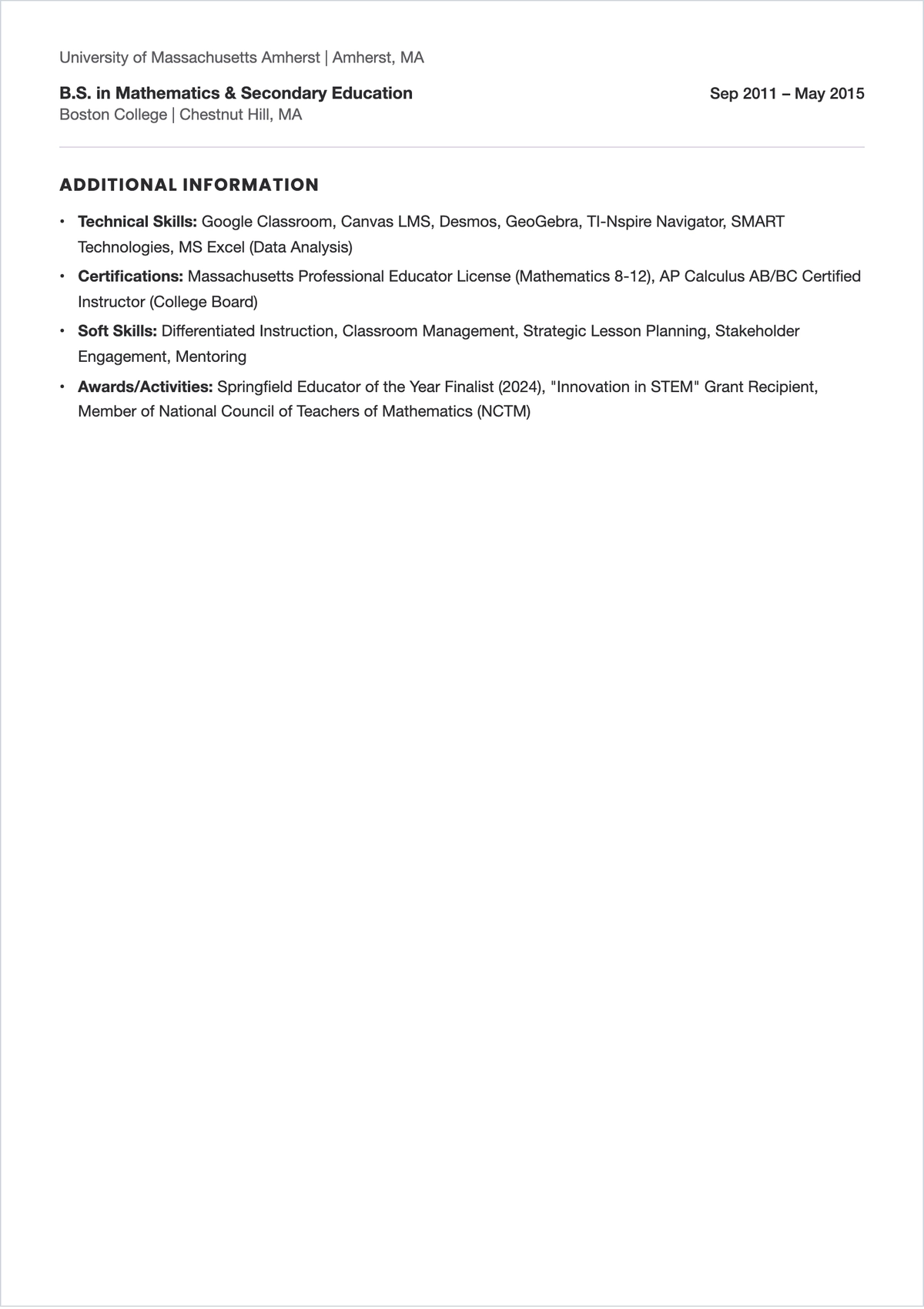 Free High School Teacher ATS Resume Template, AI Resume Builder