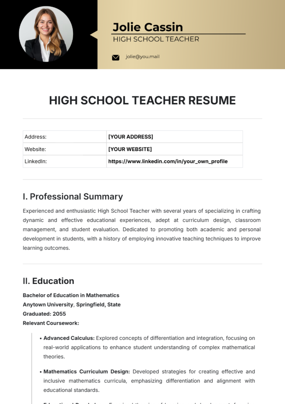 High School Teacher Resume Template - Edit Online & Download