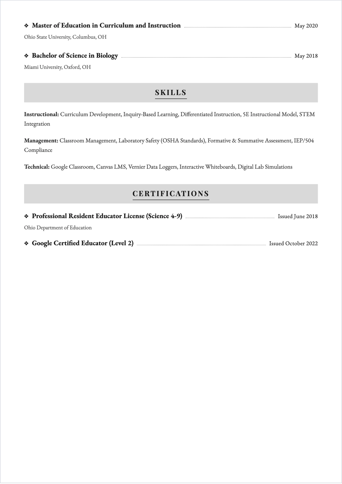 Free School Teacher ATS Resume Template, AI Resume Builder