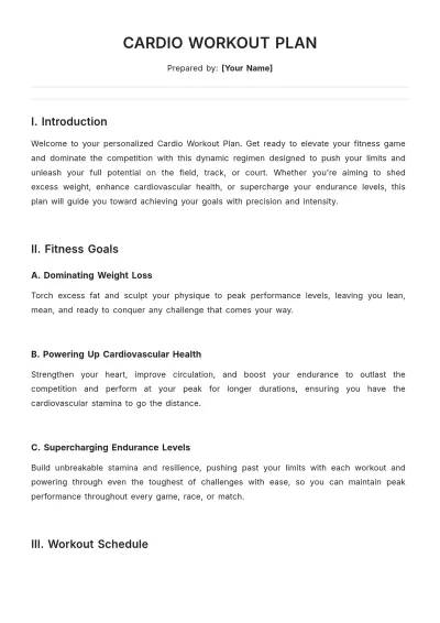 Free Cardio Workout Plan Template to Edit Online