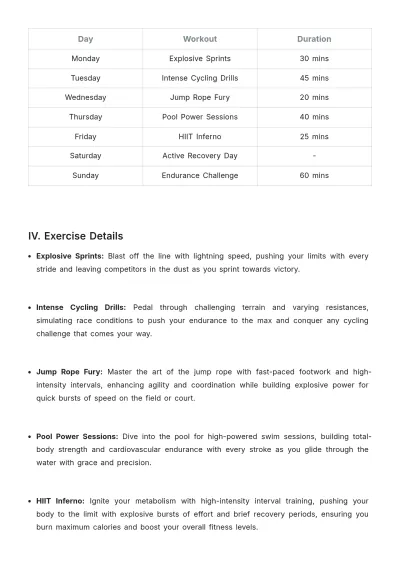 Free Cardio Workout Plan Template to Edit Online