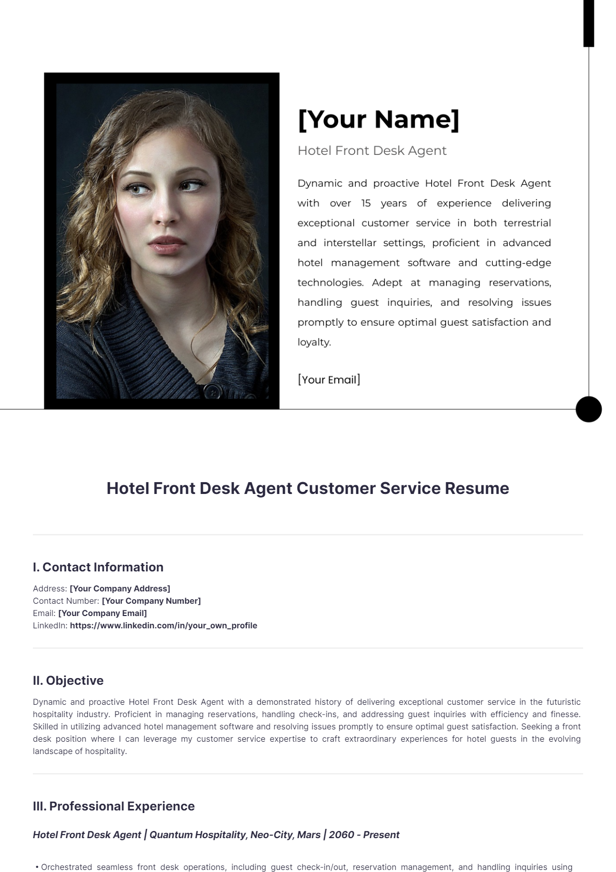 Hotel Front Desk Agent Customer Service Resume - Edit Online & Download