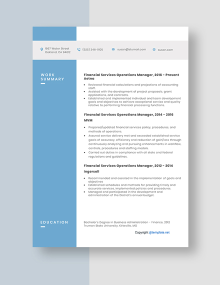 Financial Services Operations Manager Resume Template