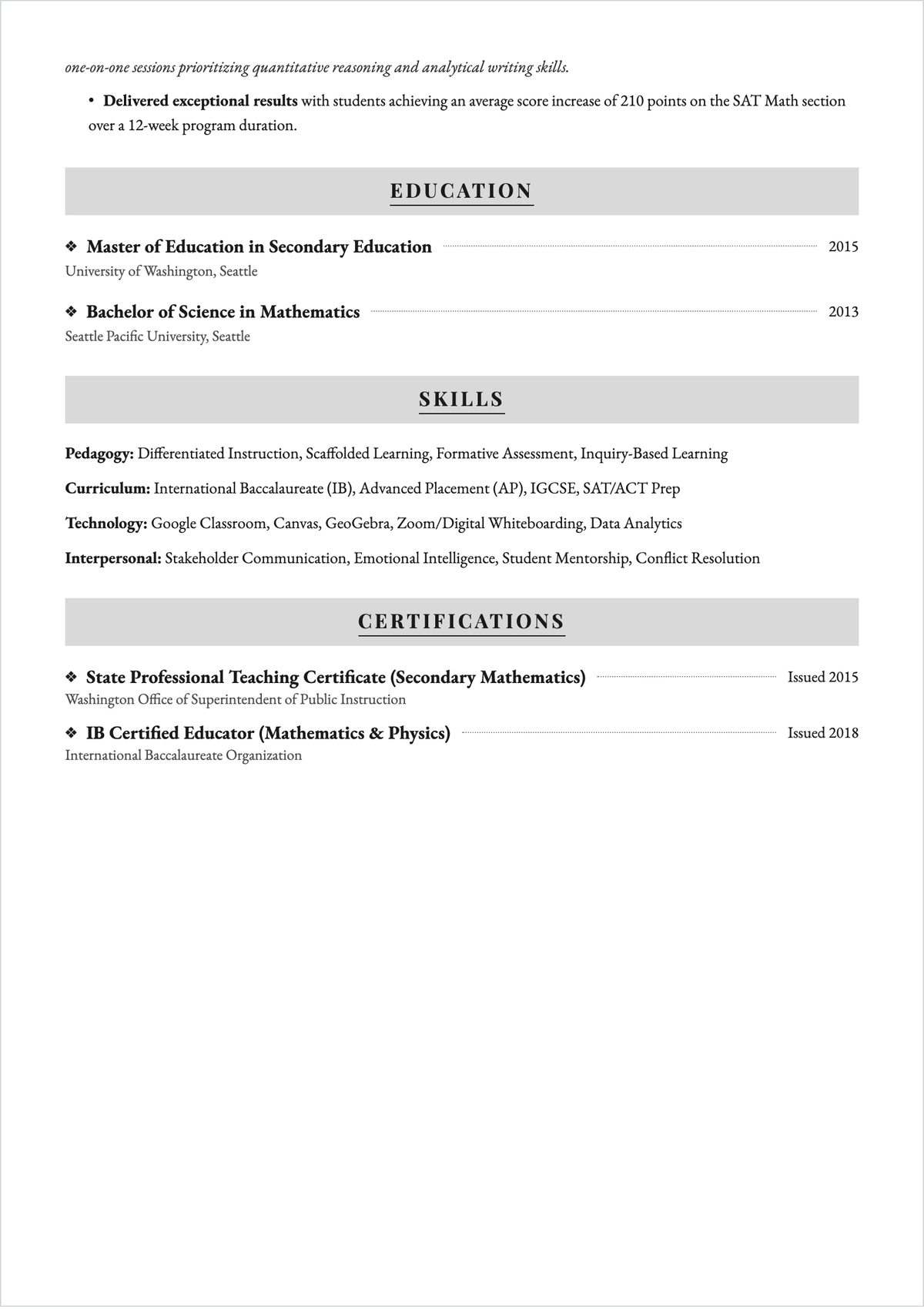 Free Tuition Teacher ATS Resume Template, AI Resume Builder