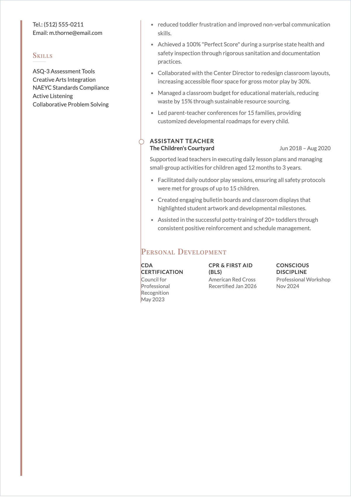 Free Toddler Teacher ATS Resume Template, AI Resume Builder