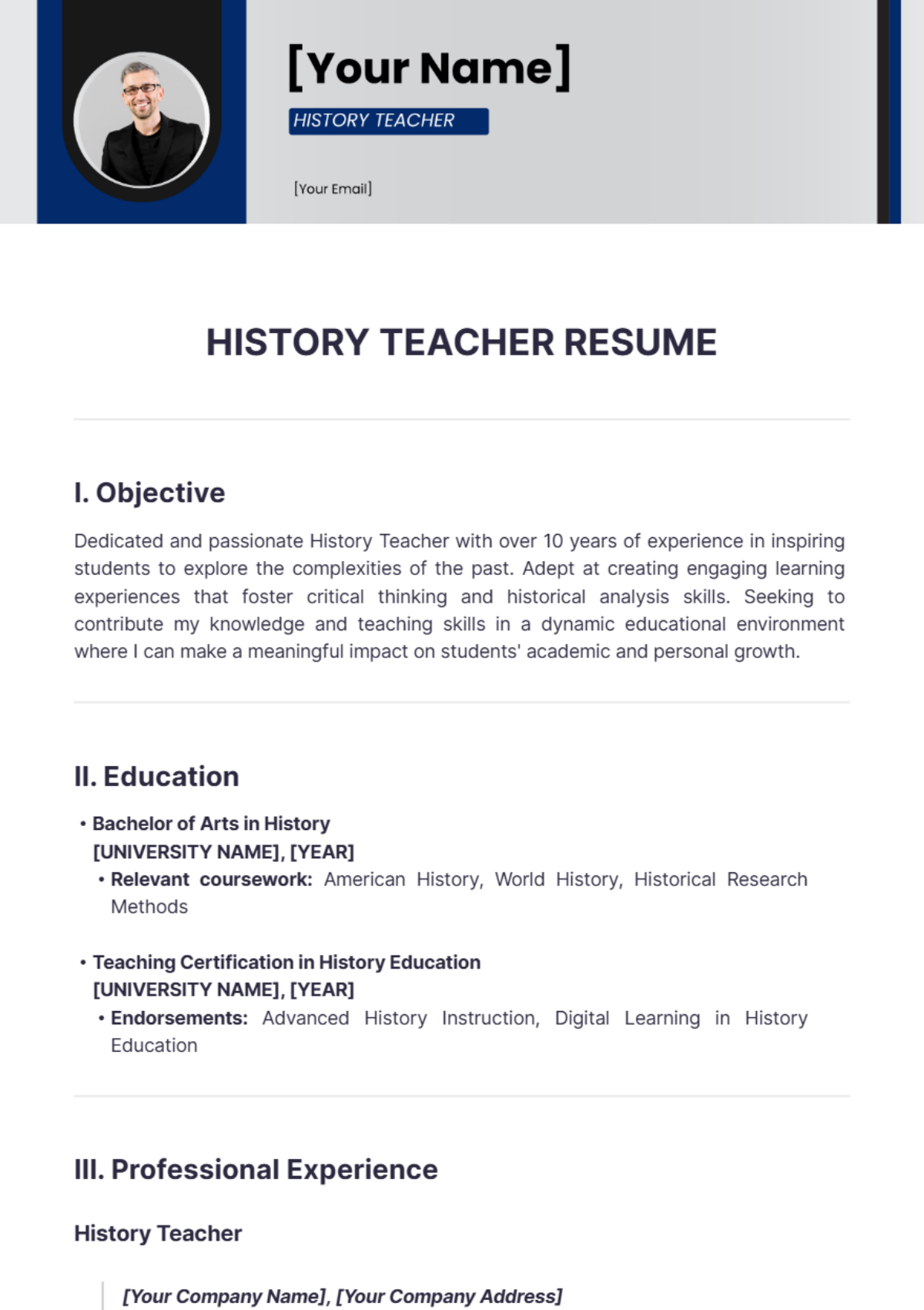  History Teacher Resume - Edit Online & Download