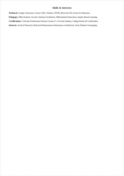 Free History Teacher ATS Resume Template, AI Resume Builder