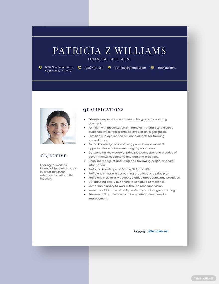 Free Financial Specialist Resume Template