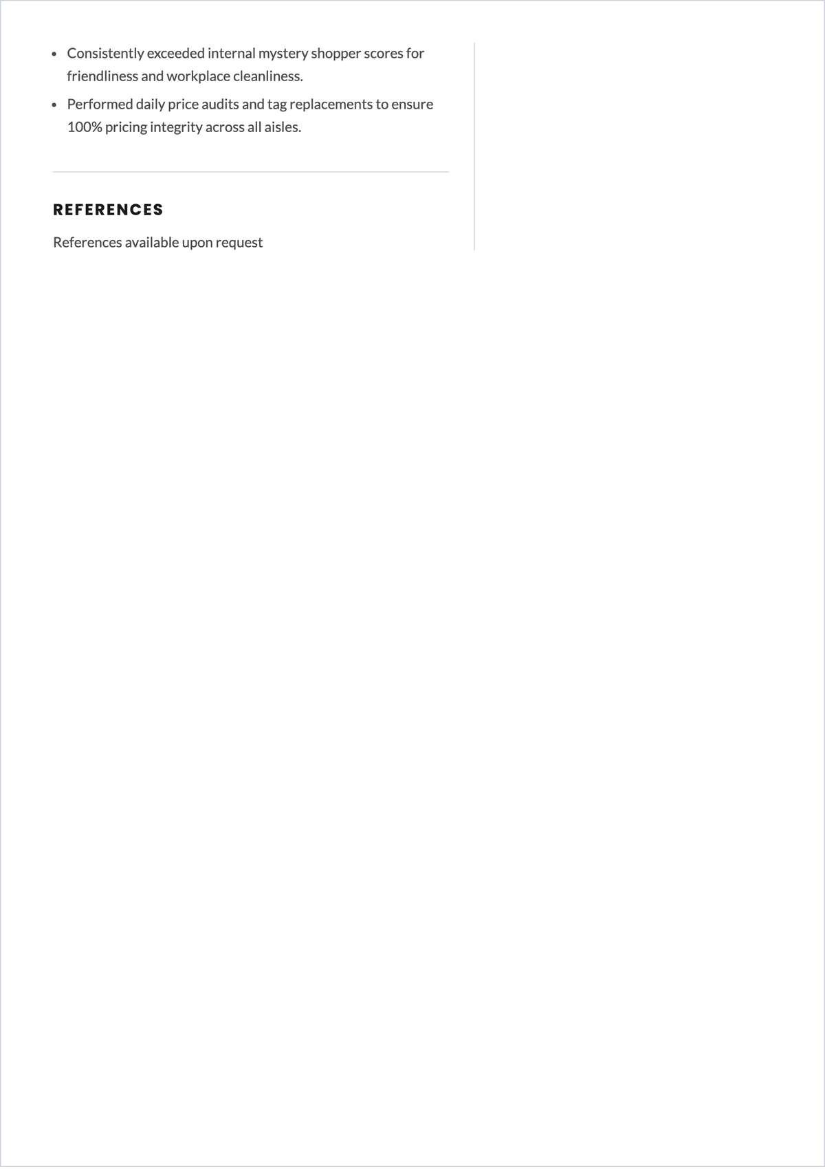 Free Grocery Store Clerk Customer Service ATS Resume Template