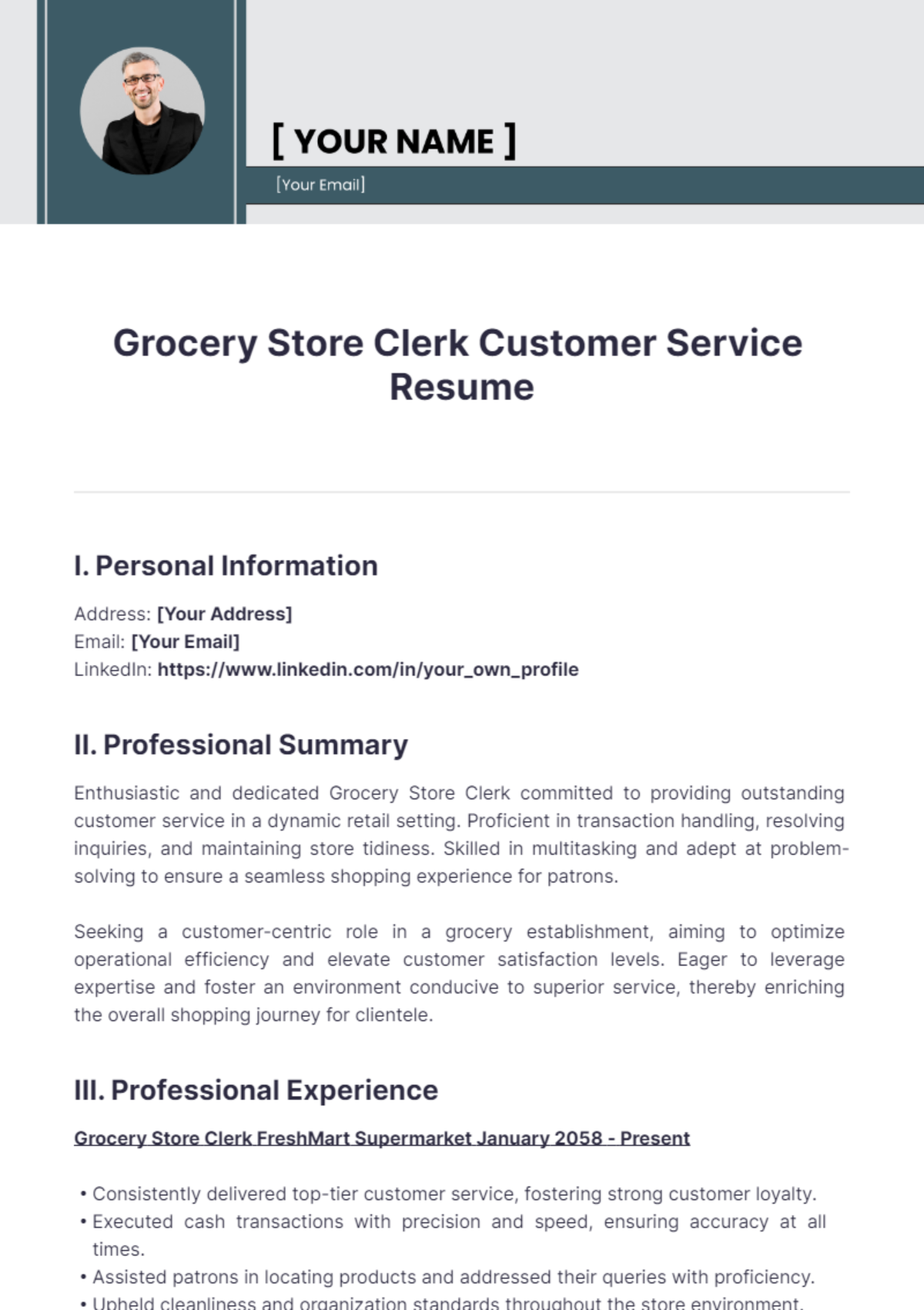 Grocery Store Clerk Customer Service Resume - Edit Online & Download